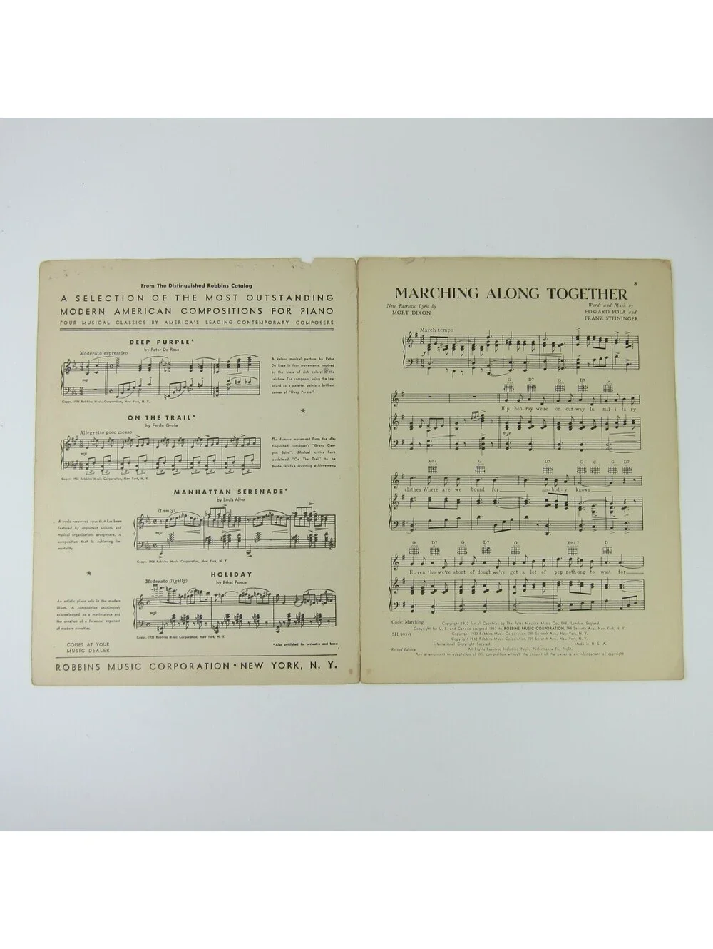 Sheet Music Marching Along Together Pola Steininger Barry Wood WW2 Vintage 1942
